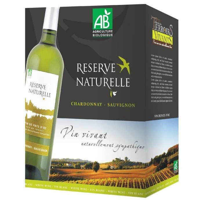 RÉSERVE NATURELLE Chardonnay Sauvignon Vin Bio du Pays d'OC - Blanc - BAG IN BOX 3L - IGP