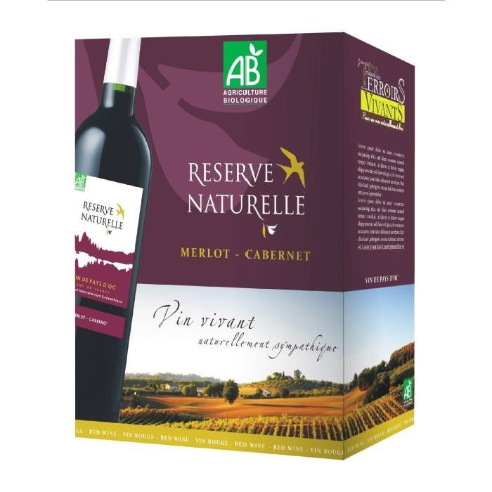 RÉSERVE NATURELLE Merlot Cabernet Sauvignon Vin Bio du Pays d'OC - Blanc - BAG IN BOX 3L - IGP