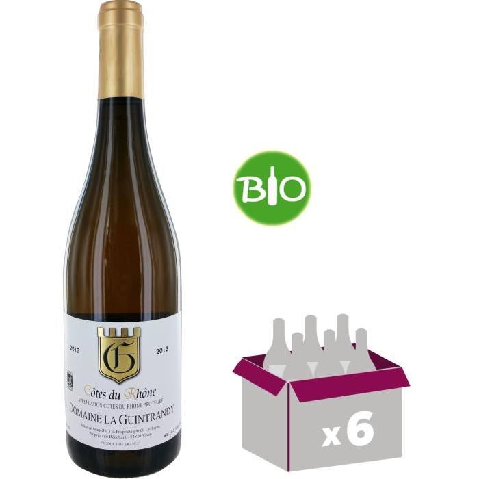 Vin blanc Domaine la Guintrandy Côtes du Rhône - Année 2016 - 0,75 L x6